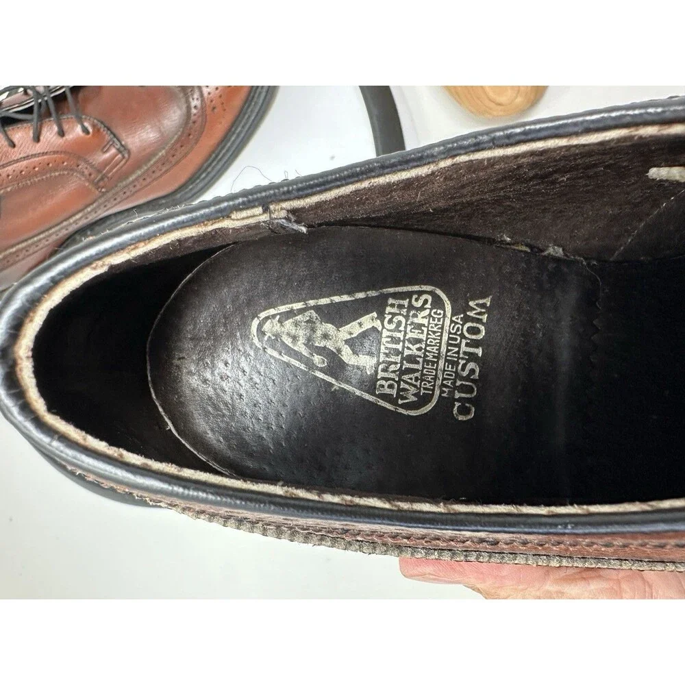 MEN VTG BRITISH WALKERS CUSTOM BURGUNDY WINGTIP OXFORD‎ DRESS SHOES SZ 8